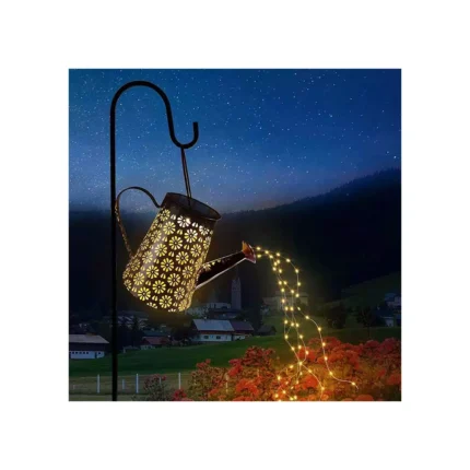 Outdoor Solar Watering Can with Lights Garden Decor Large Solar Powered Lanterns Hanging Waterproof LED Decorative Retro Metal Kettle String Lights for...